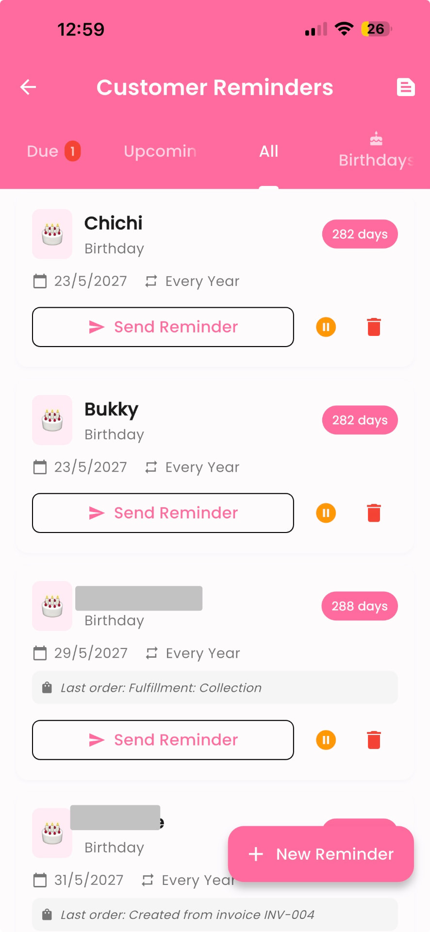 Customer Reminders